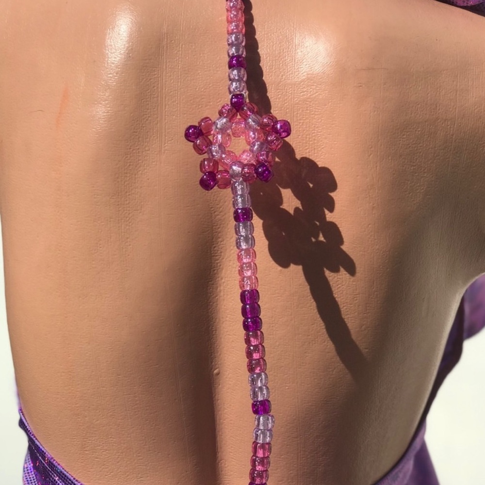 Purple metallic holographic bodysuit hood cosmic Barbie rave outfit made in USA - Picture 8 of 9